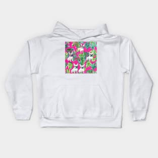 Preppy French bulldogs and palm leaves on hot pink Kids Hoodie